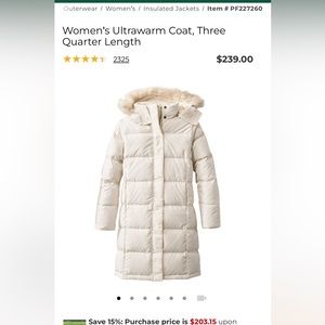 L.L Bean winter coat. Women’s size small. Cream in color.